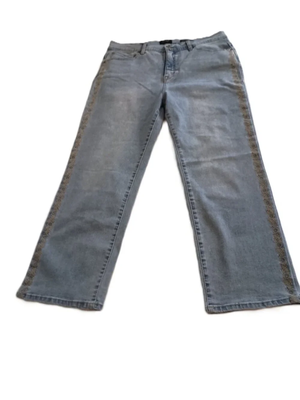 Curve Appeal High Rise Straight Ankle Jeans Light Wash Embroidered Women’s 14 VG - Picture 2 of 16